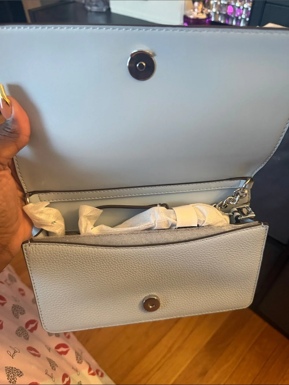 Michael Kors baby blue pebbled Leather Clutch purse with silver Logo
